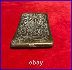 Vintage Cigarette case concave brass engraved bird scene