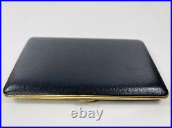 Vintage Cigarillos Cigarette Black Leather Gold Tone Metal Case Made In England