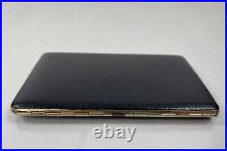 Vintage Cigarillos Cigarette Black Leather Gold Tone Metal Case Made In England