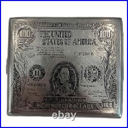 Vintage Collectible Metallic Americana Cigarette Case Benjamin Franklin $100