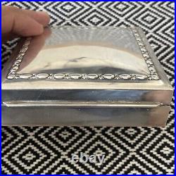 Vintage Desk Cigarette Silver Box Decorated Wood Interior Marked 935