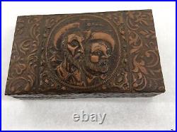 Vintage Don Quijote Sancho Panza Embossed Leather Cigar Box Cigarette Tobacciana