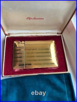 Vintage Elgin American Art Deco Gold Lighter Cigarette Case With Box. RARE