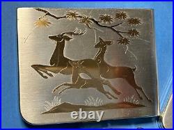 Vintage Elgin American Cigarette Case Lighter Gold Silver Jumping Deer Scene