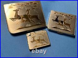 Vintage Elgin American Cigarette Case Lighter Gold Silver Jumping Deer Scene