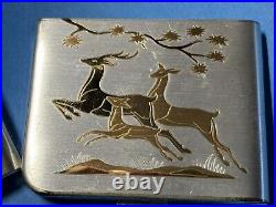 Vintage Elgin American Cigarette Case Lighter Gold Silver Jumping Deer Scene