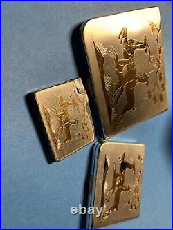 Vintage Elgin American Cigarette Case Lighter Gold Silver Jumping Deer Scene