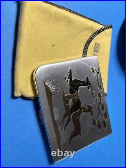 Vintage Elgin American Cigarette Case Lighter Gold Silver Jumping Deer Scene