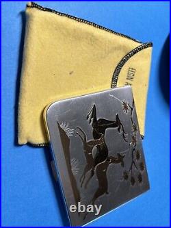 Vintage Elgin American Cigarette Case Lighter Gold Silver Jumping Deer Scene