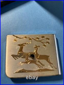 Vintage Elgin American Cigarette Case Lighter Gold Silver Jumping Deer Scene