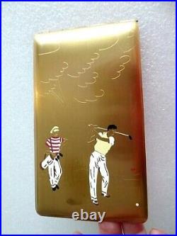 Vintage Elgin Enamel Golfer cigarette case, name card box Compact Wallet w pouch