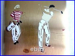 Vintage Elgin Enamel Golfer cigarette case, name card box Compact Wallet w pouch