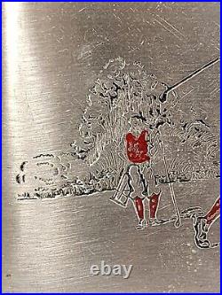 Vintage Evans Silver Metal Cigarette Case RED ENAMEL GOLFERS GOLF SCENE