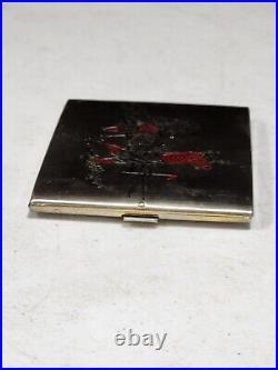 Vintage Evans Silver Metal Cigarette Case RED ENAMEL GOLFERS GOLF SCENE