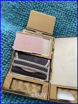 Vintage Gold Metal Rhinestone Cigarette Case Tobacciana MakeUp Powder Comb Purse