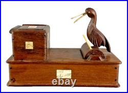 Vintage Hand Carved Mechanical Wood Bird Cigarette Box Dispenser