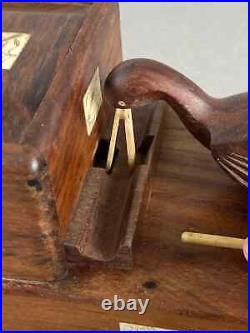 Vintage Hand Carved Mechanical Wood Bird Cigarette Box Dispenser