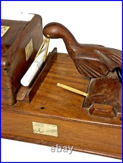 Vintage Hand Carved Mechanical Wood Bird Cigarette Box Dispenser