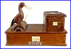 Vintage Hand Carved Mechanical Wood Bird Cigarette Box Dispenser