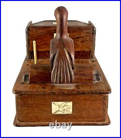 Vintage Hand Carved Mechanical Wood Bird Cigarette Box Dispenser