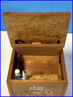 Vintage Inlaid Burl Wooden Cigarette Dispenser Sailor Japan