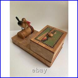 Vintage Inlaid Wooden Cigarette Dispensing Mt Fuji Mechanical Box ASIS