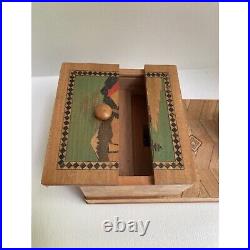 Vintage Inlaid Wooden Cigarette Dispensing Mt Fuji Mechanical Box ASIS