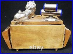 Vintage Italian Cigarette Dispenser Olive Wood Amalfi Coast Volcano Music Box