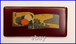 Vintage Japanese Cigarette Case Red & Polychrome Lacquer on Metal Tanaka Scroll