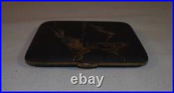 Vintage Japanese Damascene Signed 24K Silver Etched Cigarette Case Matt Black