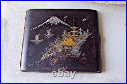 Vintage Japanese Iron Gold Silver Damascene Cigarette Case Komai