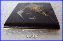 Vintage Japanese Iron Gold Silver Damascene Cigarette Case Komai