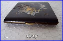 Vintage Japanese Iron Gold Silver Damascene Cigarette Case Komai