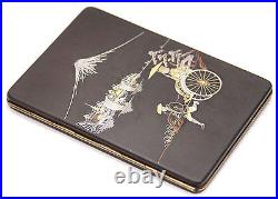 Vintage Japanese Iron Gold Silver Damascene Cigarette Case Komai Rickshaw Woman