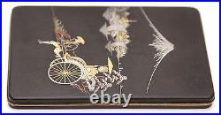 Vintage Japanese Iron Gold Silver Damascene Cigarette Case Komai Rickshaw Woman