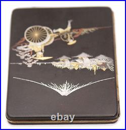 Vintage Japanese Iron Gold Silver Damascene Cigarette Case Komai Rickshaw Woman