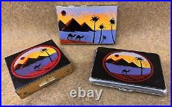 Vintage LIMOGES Limiteds Enamel Metal Camel Pyramids Egypt Scene Cigarette Cases