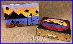 Vintage LIMOGES Limiteds Enamel Metal Camel Pyramids Egypt Scene Cigarette Cases