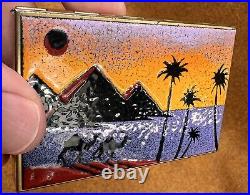 Vintage LIMOGES Limiteds Enamel Metal Camel Pyramids Egypt Scene Cigarette Cases