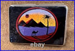 Vintage LIMOGES Limiteds Enamel Metal Camel Pyramids Egypt Scene Cigarette Cases