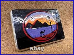 Vintage LIMOGES Limiteds Enamel Metal Camel Pyramids Egypt Scene Cigarette Cases