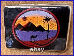 Vintage LIMOGES Limiteds Enamel Metal Camel Pyramids Egypt Scene Cigarette Cases