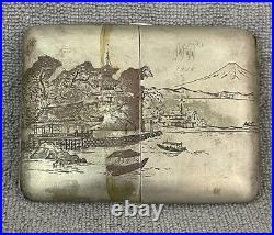 Vintage Oriental Japanese Scene Sterling Silver Cigarette Case 1938