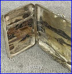 Vintage Oriental Japanese Scene Sterling Silver Cigarette Case 1938