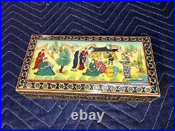 Vintage Persian Cigarette Box Inlayed With Hand Painted Top