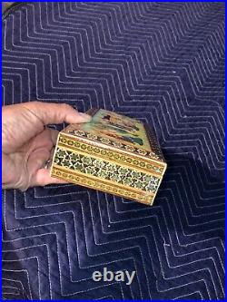 Vintage Persian Cigarette Box Inlayed With Hand Painted Top