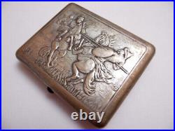 Vintage Russian Neusilber Silver Cigarette Case Historical Plot, Retro Collectib