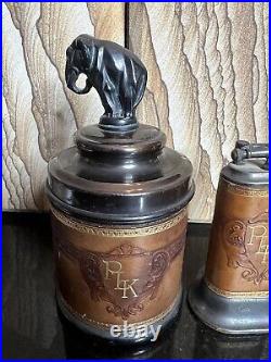 Vintage Table Lighter & Elephant Cigarette Case Can Brown Bigelow Park Sherman