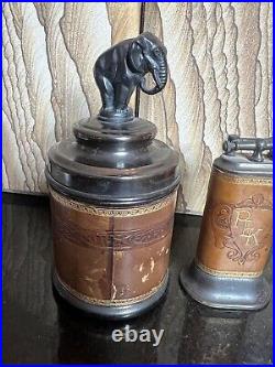 Vintage Table Lighter & Elephant Cigarette Case Can Brown Bigelow Park Sherman