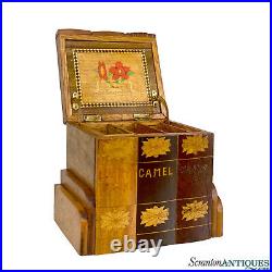 Vintage Traditional Wood Inlaid Smokers Advertising Cigarette Dispenser Box